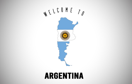 Argentina Welcome to Text and Country flag inside Country Border Map. Uruguay map with national flag Vector Design Illustration.のイラスト素材