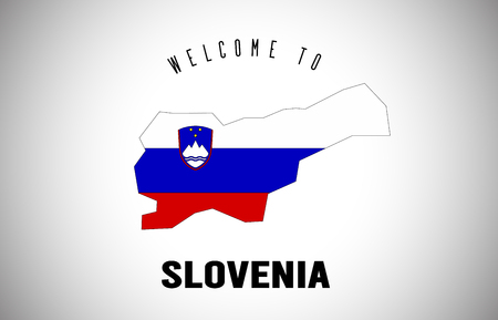 Slovenia Welcome to Text and Country flag inside Country Border Map. Uruguay map with national flag Vector Design Illustration.のイラスト素材
