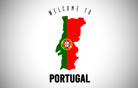 Portugal Welcome to Text and Country flag inside Country Border Map. Uruguay map with national flag Vector Design Illustration.のイラスト素材