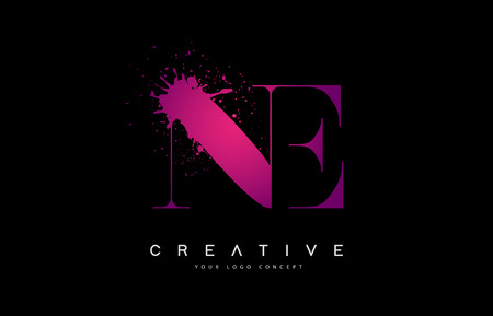 Purple Pink NE N E Letter  Design with Ink  Splash Spill Vector Illustration.のイラスト素材