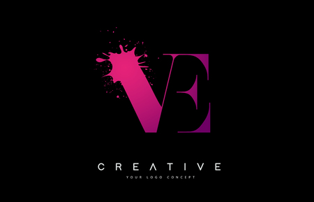 Purple Pink VE V E Letter  Design with Ink  Splash Spill Vector Illustration.のイラスト素材