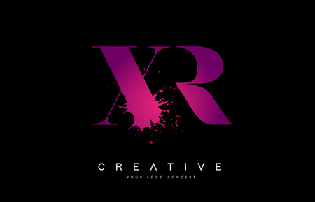 XR X R Letter  Design with Black Ink  Splash Spill Vector Illustration.のイラスト素材