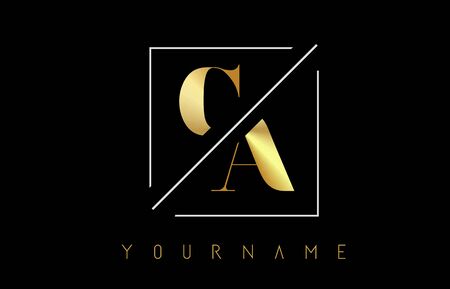 CA Golden Letter Logo with Cutted and Intersected Design and Square Frame Vector Illustrationのイラスト素材