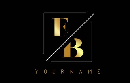 EB Golden Letter Logo with Cutted and Intersected Design and Square Frame Vector Illustrationのイラスト素材