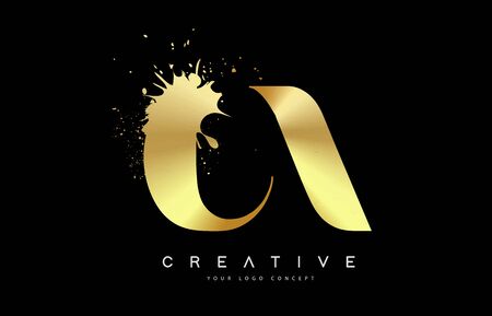 CA C A Letter Logo with Gold Melted Metal Splash Vector Design Illustration.のイラスト素材