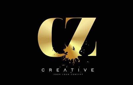 CZ C Z Letter Logo with Gold Melted Metal Splash Vector Design Illustration.のイラスト素材