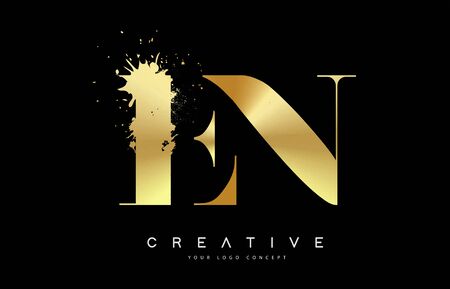 EN E N Letter Logo with Gold Melted Metal Splash Vector Design Illustration.のイラスト素材
