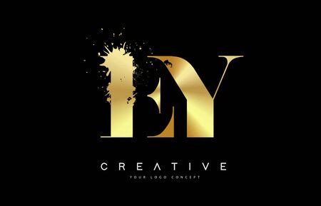 EY E Y Letter Logo with Gold Melted Metal Splash Vector Design Illustration.のイラスト素材