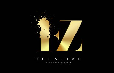 FZ F Z Letter Logo with Gold Melted Metal Splash Vector Design Illustration.のイラスト素材