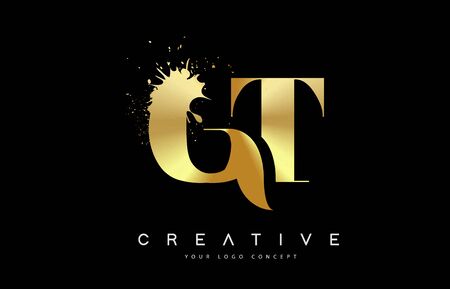 GT G T Letter Logo with Gold Melted Metal Splash Vector Design Illustration.のイラスト素材