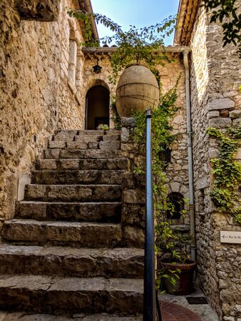 Stairs Entrance in an Old Building in Eze village, on French Rivieraの写真素材