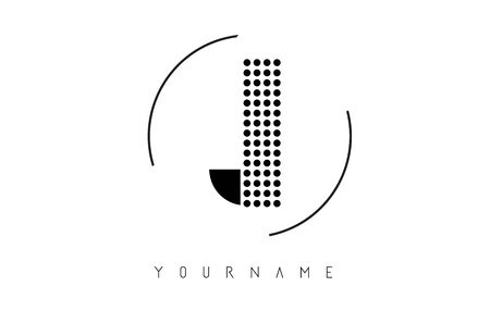 J Black Dotted Letter Logo Design with a circular rounded Frame. Dotted shape logotype.のイラスト素材