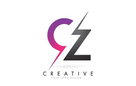 CZ C Z Letter Logo with Color block Design and Creative Cut. Creative logo design.のイラスト素材