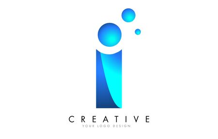 I Letter Logo Design with 3D and Ribbon Effect and Dots. Colorful rounded Letter with Blue Gradient.のイラスト素材
