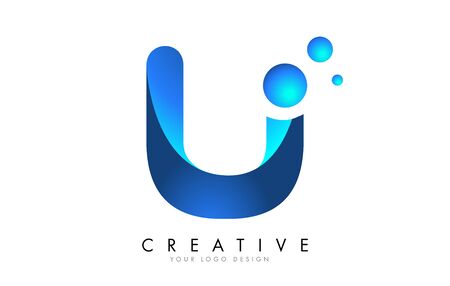 U Letter Logo Design with 3D and Ribbon Effect and Dots. Colorful rounded Letter with Blue Gradient.のイラスト素材