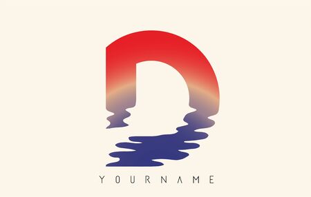 D Letter Logo Design with Water Effect and Sunset Gradient Vector Illustration.のイラスト素材