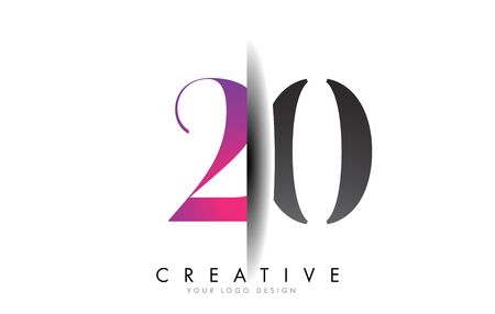 20 2 0 Grey and Pink Number Logo with Creative Shadow Cut Vector Illustration Design.のイラスト素材