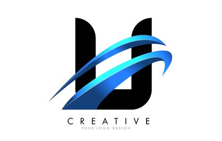 U etter logo with blue gradient swash design vector illustration.のイラスト素材