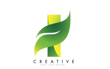 Letter I with eco leaf concept design vector illustration.のイラスト素材