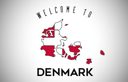 Denmark Welcome to Text and Country flag inside Country Border Map. Denmark map with national flag Vector Design Illustration.のイラスト素材