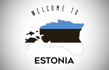 Estonia Welcome to Text and Country flag inside Country Border Map. Estonia map with national flag Vector Design Illustration.のイラスト素材