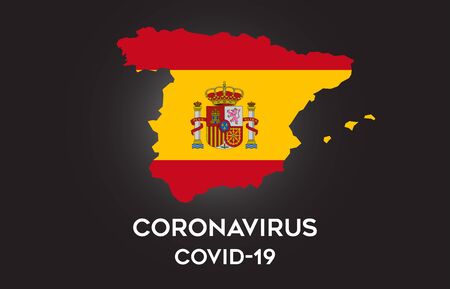 CoronaVirus in Spain and Country flag inside Country border Map Vector Design. Covid-19 with Spain map with national flag Vector Illustration.のイラスト素材