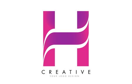 H Letter  Design with Ribbon Effect and Bright Pink Gradient. Colorful rounded Letter.のイラスト素材