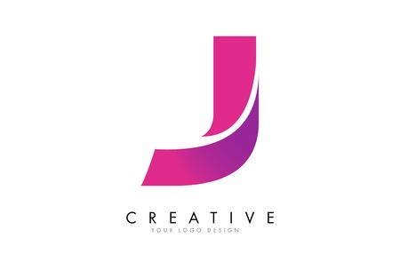 J Letter  Design with Ribbon Effect and Bright Pink Gradient. Colorful rounded Letter.のイラスト素材