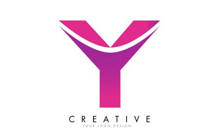Y Letter  Design with Ribbon Effect and Bright Pink Gradient. Colorful rounded Letter.のイラスト素材