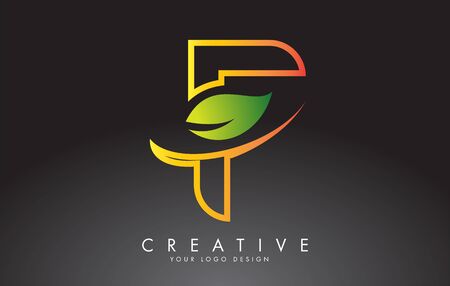Monogram F Letter Logo Design with Green Leaf. Eco and Organic Letter Vector Illustration.のイラスト素材
