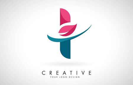 Blue and Red Letter I with Leaf and Creative Swoosh Logo Design Vector Illustration.のイラスト素材