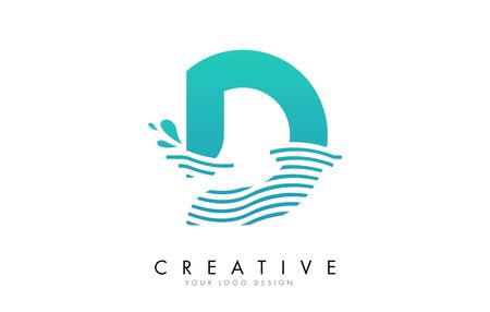 D Letter Logo with Waves and Water Drops Design Vector Illustration.のイラスト素材