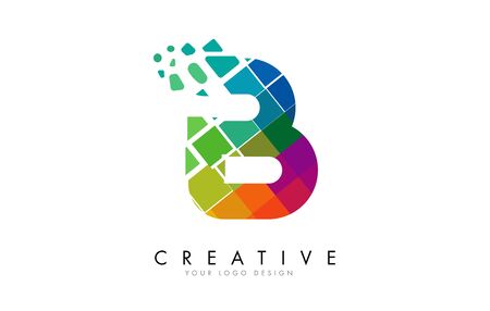 Letter B Design with Rainbow Shattered Blocks Vector Illustration. Pixel art of the B letter logo.のイラスト素材