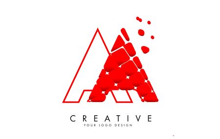 Letter AA Design with red shattered blocks and monogram vector illustration. AA Icon with Pattern. Creative Stamp Vector Illustration with letter A.のイラスト素材