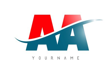 AA A Green and Orange Letters Logo with Swoosh and Curved Lines Vector Illustration.のイラスト素材