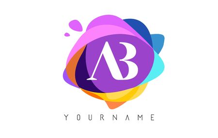Letters AB A B logo with colorful splat and geometrical forms. Abstract letter multicolored vector design template elements for your application or corporate identity.のイラスト素材