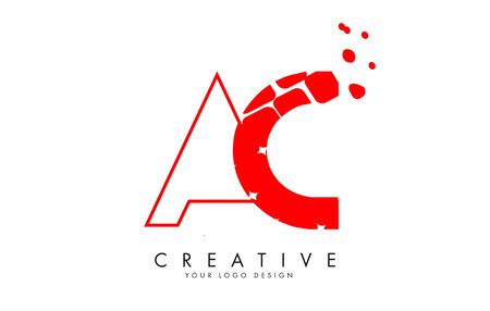 Letters AC A C Design with red shattered blocks and monogram vector illustration. AC A C Icon with Pattern. Creative Stamp Vector Illustration with letters A and C.のイラスト素材