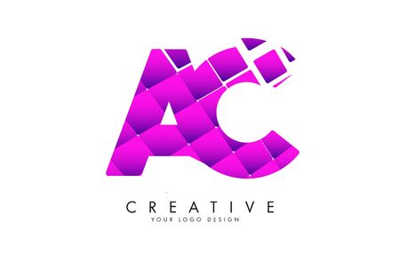 Letters AC A C Design with pink shattered blocks. AC Icon with Pattern. Creative Vector Illustration with letters A and C.のイラスト素材