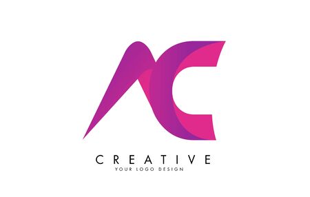 Letters AC A C Logo Design with Ribbon Effect and Pink Gradient Vector Illustration.のイラスト素材