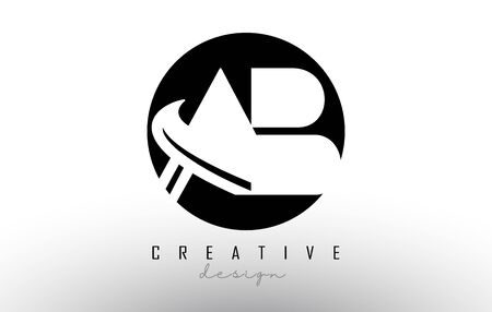 Monogram AB A B Letters Logo Design. Creative AB Letter Icon with White Shapes and Black Circle Background Vector Illustration.のイラスト素材
