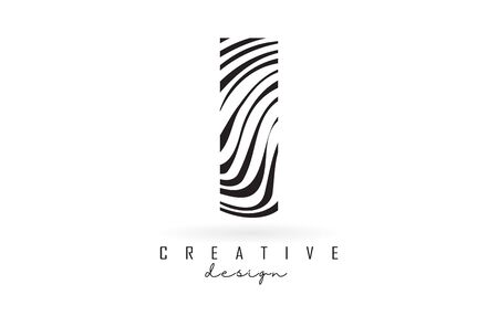 Black and White Zebra I Letter Logo Design. Creative I vector illustration with lines.のイラスト素材
