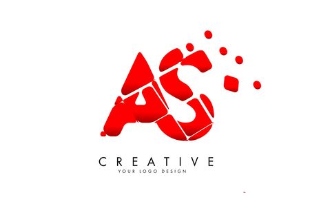 Letters AS A S Design with red shattered blocks. AB A B Icon with Pattern. Creative Stamp Vector Illustration with letters A and B.のイラスト素材