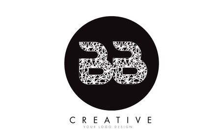Stylized Sketched BB Letters with white lines pattern design logo. Connections Effect Vector Illustration. Technology Connection Concept.のイラスト素材