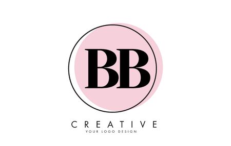 Letters BB B Logo with a minimalist design and pink Circle and black frame design. Creative Stamp Vector Illustration with letter B.のイラスト素材