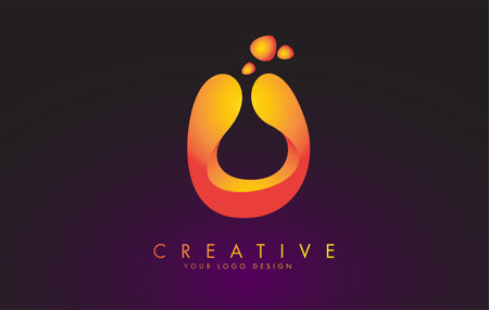 U Letter  Design with Dots. Vector Lettering Illustration of Orange Alphabet with Bubbles. Creative U letter template.のイラスト素材