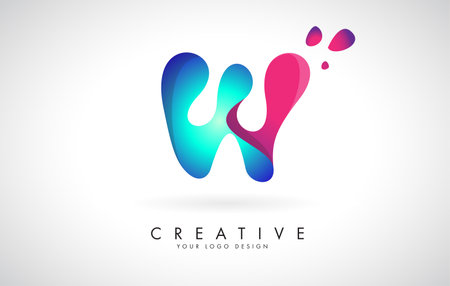 Blue and Pink creative letter W logo Design with Dots. Friendly Corporate Entertainment, Media, Technology, Digital Business vector design with drops. Rounded Vector Letter of twisted Ribbon for Title, Header, Lettering, Logo and Corporate Identity.のイラスト素材
