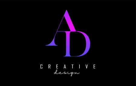 Colorful pink and blue AD a d letters design logo logotype concept with serif font and elegant style. Vector illustration icon with letters S and F.のイラスト素材