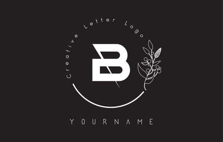 Creative initial letter B logo with lettering circle hand drawn flower element and leaf. Vector illustration icon for natural, eco, jewelry, fashion, personal or corporate branding.のイラスト素材