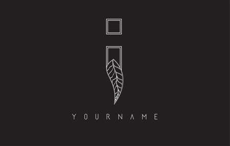 White Outline I Letter Logo with outline leaf design. Vector illustration, icon, concept for your personal branding or company. Creative template for various business types.のイラスト素材