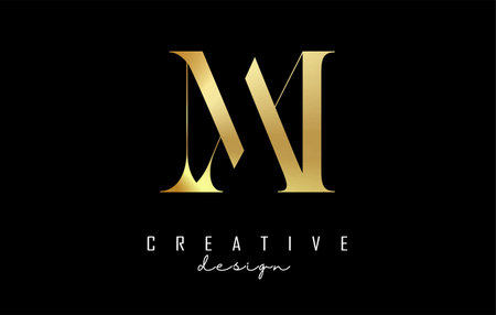 Golden AM a m letter design logo logotype concept with serif font and elegant style. Vector illustration icon with letters A and M.のイラスト素材